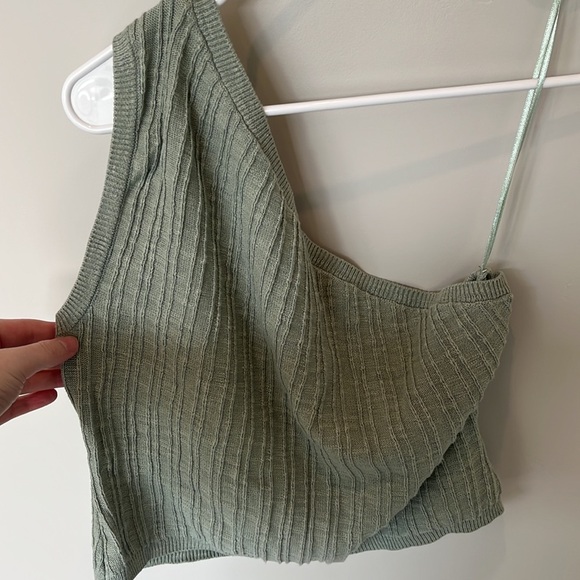 Free People Beach Green One Shoulder Cotton and Linen Sweater Tank Size Small - Picture 2 of 6